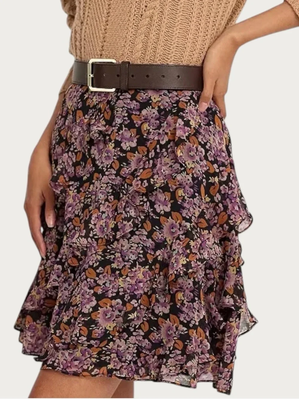NEW LAUREN Ralph Lauren Floral Ruffle Trim Tiered Georgette Skirt Women’s Size 0